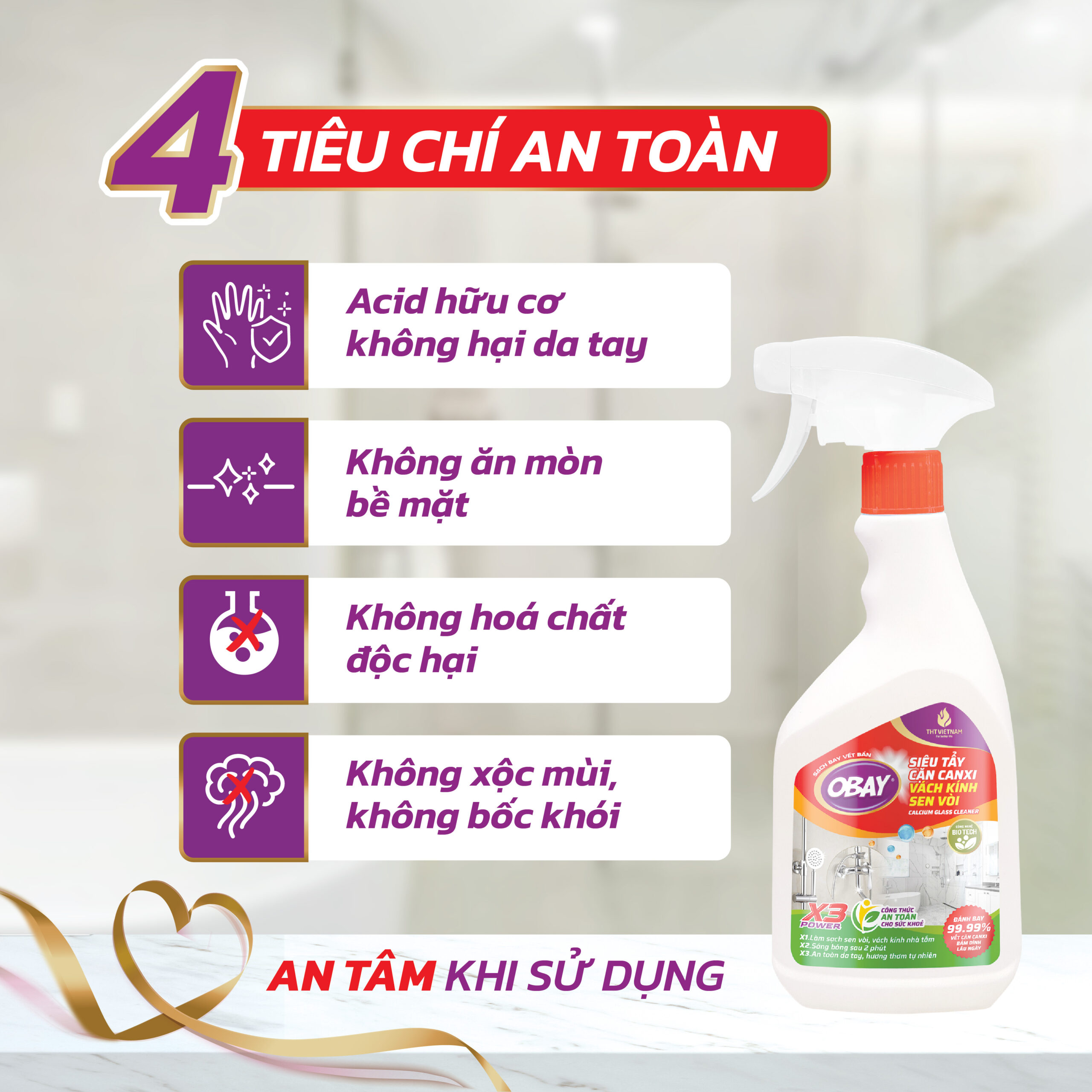 Siêu tẩy cặn Canxi Obay 450ml ( tẩy vách kính, sen vòi, lavabo, chậu rửa bát…)