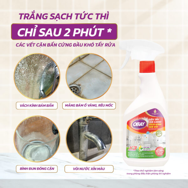 Siêu tẩy cặn Canxi Obay 450ml ( tẩy vách kính, sen vòi, lavabo, chậu rửa bát…) - Hình ảnh 4