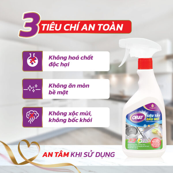 Siêu tẩy dầu mỡ OBAY 450ml ( tẩy hút mùi nhà bếp, bếp gas, đáy xoong, mặt bếp….) - Hình ảnh 2