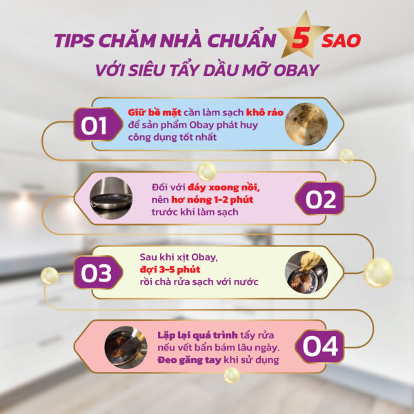 Siêu tẩy dầu mỡ OBAY 450ml ( tẩy hút mùi nhà bếp, bếp gas, đáy xoong, mặt bếp….) - Hình ảnh 3