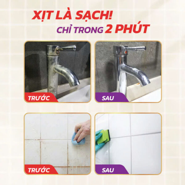 Siêu tẩy cặn Canxi Obay 450ml ( tẩy vách kính, sen vòi, lavabo, chậu rửa bát…) - Hình ảnh 6