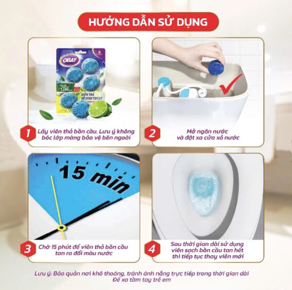Viên thả vệ sinh Toilet Obay hương chanh 200g/vỉ  - Hình ảnh 4